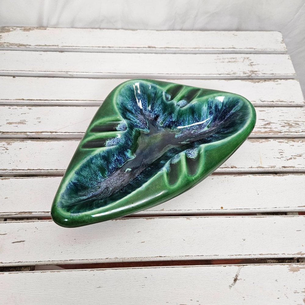 Vintage Green and Blue USA Pottery Ashtray